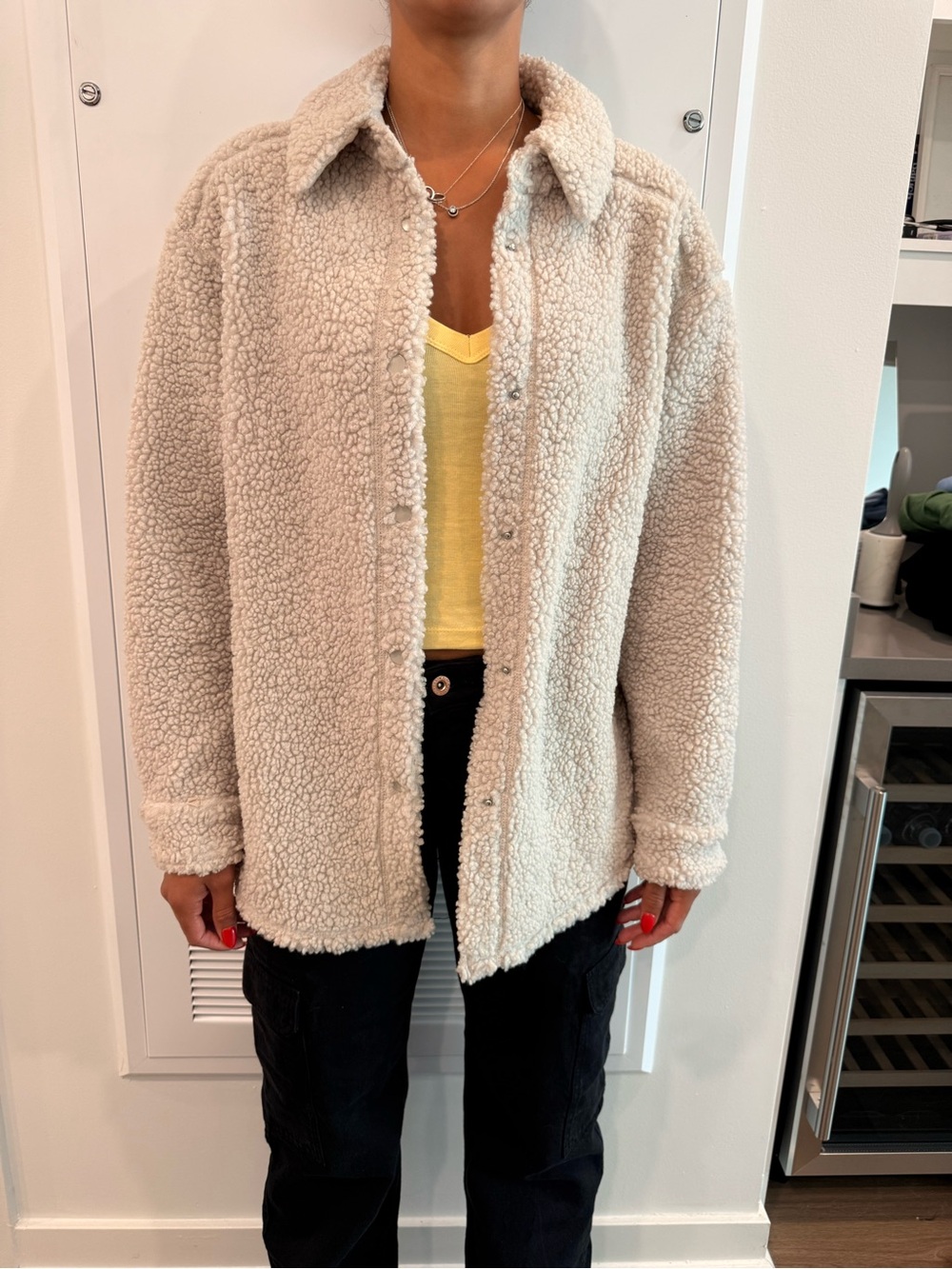 H&M Cream Teddy Jacket - Button-Front Sherpa Coat